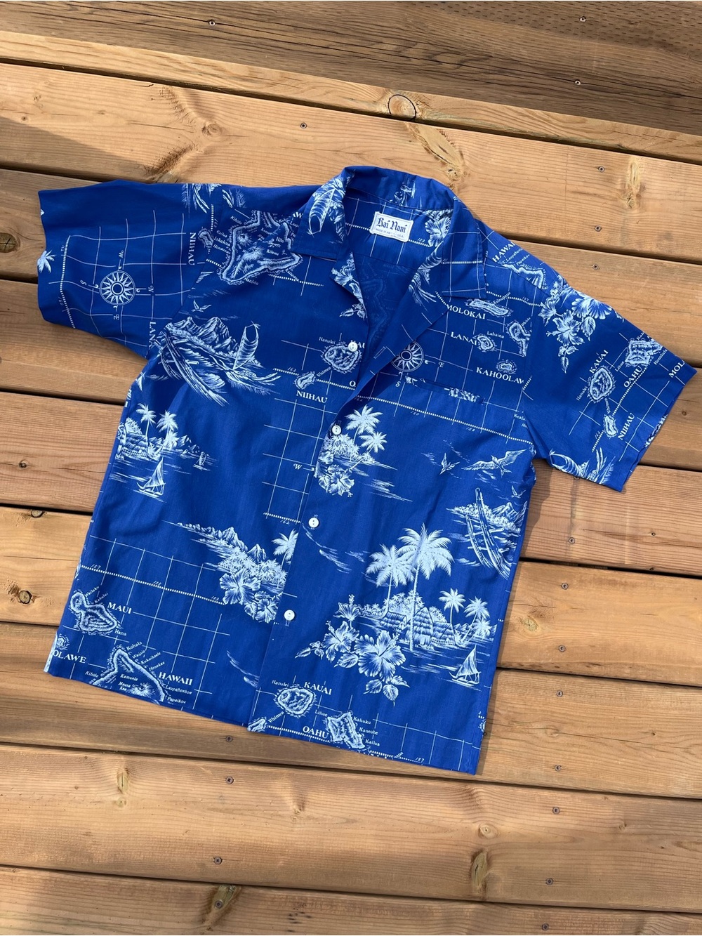 Vintage Rai Nani Hawaiian Shirt ft Map of Islands USA Made
